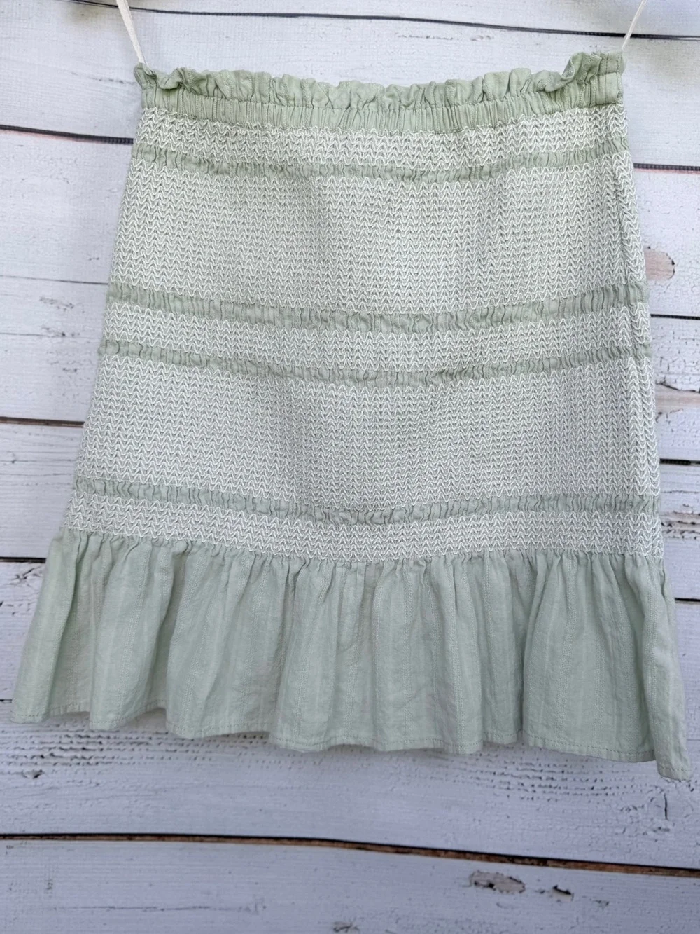 The Vintage Shop Light Sage Smocked Mini Skirt with Ruffle Hem